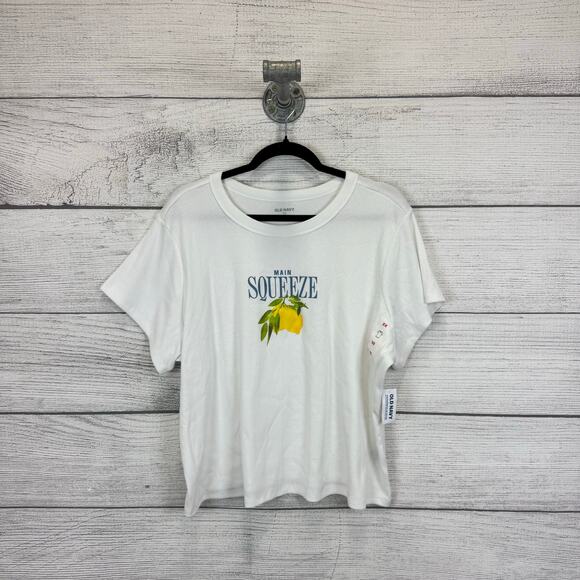 Old Navy Plus Size White Snug Ribbed Lemon Graphic Short Sleeve Tee Size 3X - Picture 1 of 6